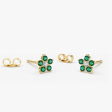 14K Emerald and Diamond Flower Studs 14K Gold Ferkos Fine Jewelry