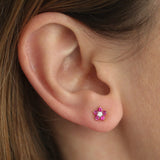14K Ruby and Diamond Flower Studs Ferkos Fine Jewelry