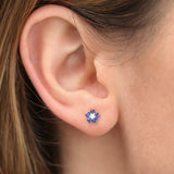 14k Sapphire and Diamond Flower Studs Ferkos Fine Jewelry