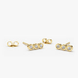 14K Gold 3 Stone Diamond Bezel Earrings 14K Gold Ferkos Fine Jewelry
