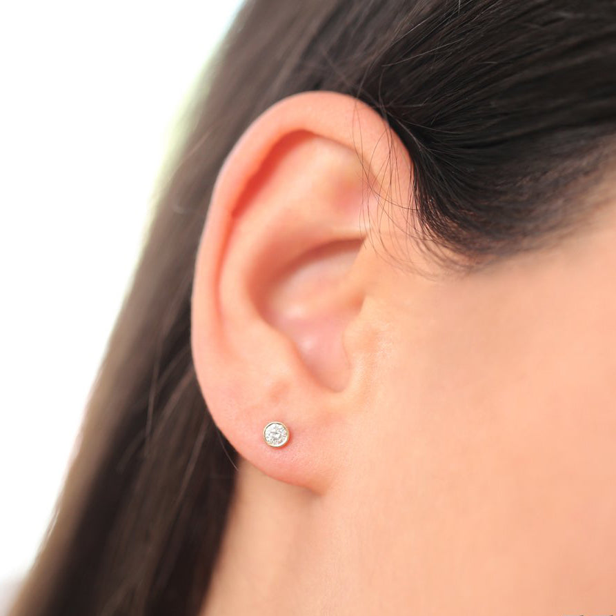 14K Bezel Setting Round Diamond Studs – FERKOS FJ