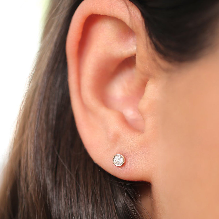 Round Brilliant Cut Stud Earrings, Tension Back, Woven Set 4 Ct. Tw. | 14K White Gold by Diamond Nexus