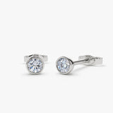 14K Bezel Setting Round Diamond Studs 14K White Gold Ferkos Fine Jewelry