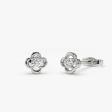 14k Diamond Clover Earrings 14K White Gold Ferkos Fine Jewelry