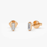 14k Mini Baguette Diamond Studs 14K Rose Gold Ferkos Fine Jewelry