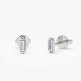 14k Mini Baguette Diamond Studs 14K White Gold Ferkos Fine Jewelry