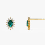 14k Emerald Earrings with Halo Diamonds Ferkos Fine Jewelry