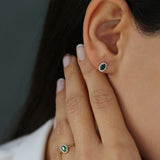 14k Emerald Earrings with Halo Diamonds Ferkos Fine Jewelry