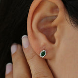 14k Emerald Earrings with Halo Diamonds Ferkos Fine Jewelry