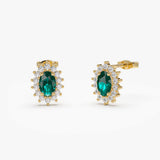 14k Emerald Earrings with Halo Diamonds 14K Gold Ferkos Fine Jewelry