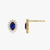 14k Oval Cut Blue Sapphire Earrings with Diamonds Ferkos Fine Jewelry