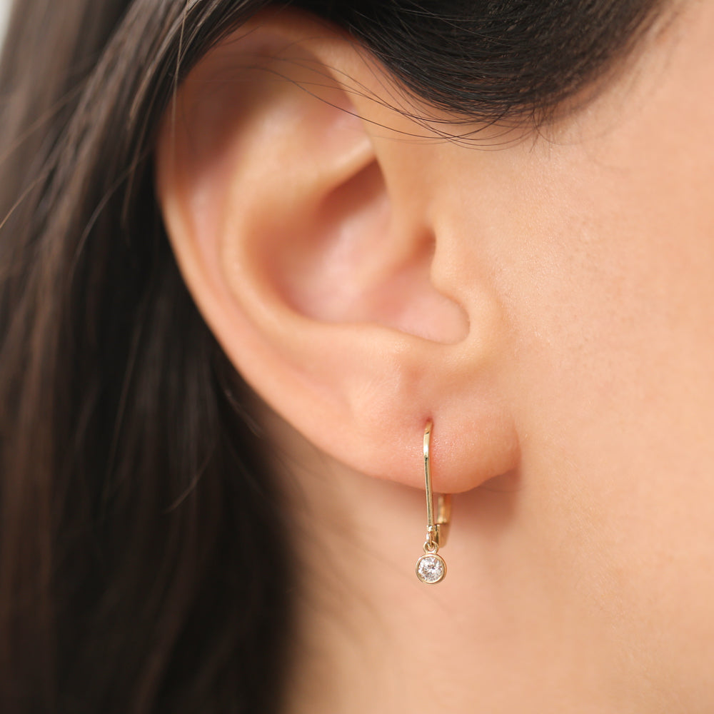 Bezel set leverback diamond earrings Clearance