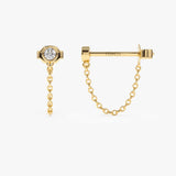 14k Bezel Setting Diamond Studs Chain Earrings Ferkos Fine Jewelry