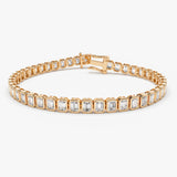 14k Bezel Setting 5.75 ctw Emerald Cut Diamond Tennis Bracelet 14K Rose Gold Ferkos Fine Jewelry
