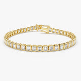 14k Bezel Setting 5.75 ctw Emerald Cut Diamond Tennis Bracelet 14K Gold Ferkos Fine Jewelry