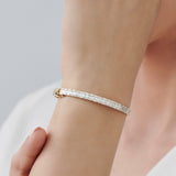 14k Baguette and Round Brilliant Micro Pave Statement Bangle Bracelet Ferkos Fine Jewelry