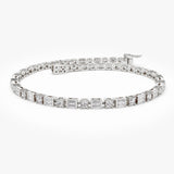 14k Baguette & Round Natural Diamond Tennis Bracelet 14K White Gold Ferkos Fine Jewelry