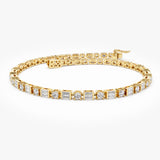 14k Baguette & Round Natural Diamond Tennis Bracelet 14K Gold Ferkos Fine Jewelry