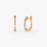14K Gold Baguette And Round Diamond Earrings 14K Rose Gold Ferkos Fine Jewelry