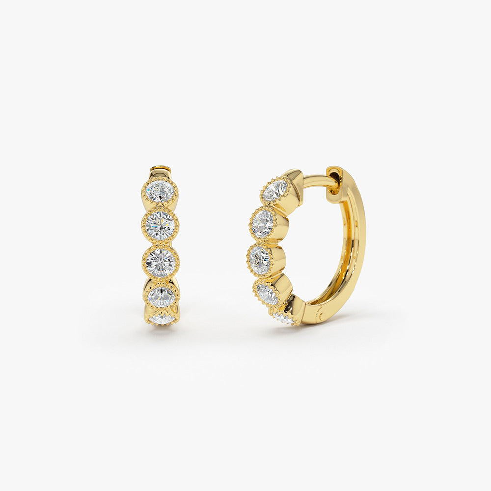 14K Gold Bezel Setting Diamond Huggie Earrings