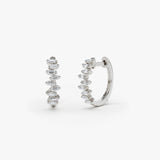 14K Gold Horizontal Set Mini Baguette Diamond Huggie 14K White Gold Ferkos Fine Jewelry