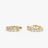 14K Gold Horizontal Set Mini Baguette Diamond Huggie  Ferkos Fine Jewelry