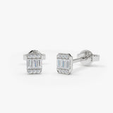 14K Tiny Baguette Diamond Stud Earrings 14K White Gold Ferkos Fine Jewelry