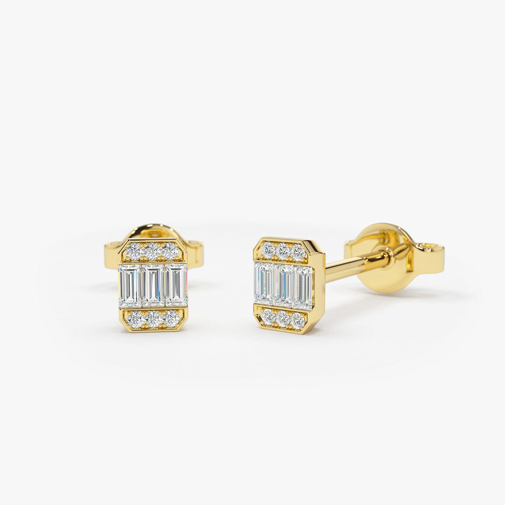 14K Tiny Baguette Diamond Stud Earrings 14K Gold Ferkos Fine Jewelry