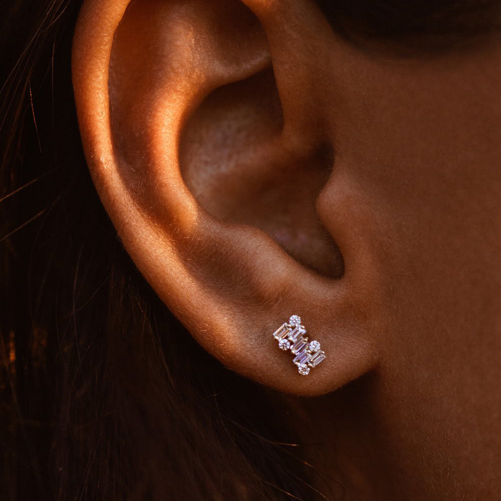 14K Baguette Diamond Mixed Shape Stud Earrings