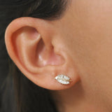 14k Baguette Diamond Leaf Earrings Ferkos Fine Jewelry