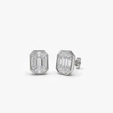 14k Illusion Setting Step Cut Mosaic Diamond Studs 14K White Gold Ferkos Fine Jewelry