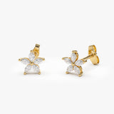 14k Marquise Diamond Floral Studs 14K Gold Ferkos Fine Jewelry
