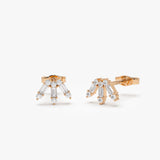 14k Baguette and Round Diamond Spike Studs 14K Rose Gold Ferkos Fine Jewelry