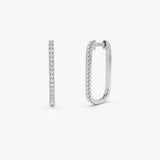 14k Paperclip Diamond Hoop Earrings 14K White Gold Ferkos Fine Jewelry