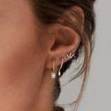 14k Diamond Huggie Earrings with Dangling Illusion Set Baguette Diamonds Ferkos Fine Jewelry