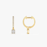 14k Diamond Huggie Earrings with Dangling Illusion Set Baguette Diamonds  Ferkos Fine Jewelry