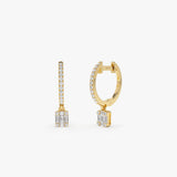 14k Diamond Huggie Earrings with Dangling Illusion Set Baguette Diamonds 14K Gold Ferkos Fine Jewelry