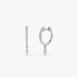 14k Diamond Huggies with a Dangling Marquise Diamond 14K White Gold Ferkos Fine Jewelry