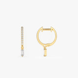 14k Diamond Huggies with a Dangling Baguette Diamond Ferkos Fine Jewelry