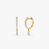 14k Diamond Huggies with a Dangling Baguette Diamond 14K Gold Ferkos Fine Jewelry
