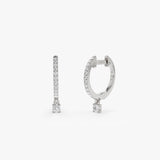 14k Diamond Huggies with a Dangling Round Diamond 14K White Gold Ferkos Fine Jewelry