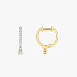 14k Diamond Huggies with a Dangling Round Diamond Ferkos Fine Jewelry