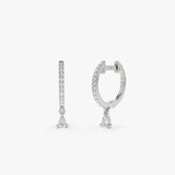 14k Diamond Huggies with a Dangling Pear Shape Diamond 14K White Gold Ferkos Fine Jewelry