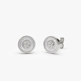 14k Baguette Diamond Channel Setting Disc Diamond Studs 14K White Gold Ferkos Fine Jewelry