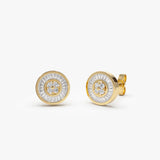 14k Baguette Diamond Channel Setting Disc Diamond Studs 14K Gold Ferkos Fine Jewelry