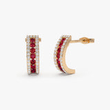 14k Ruby and Round Diamond Hoop Earrings 14K Rose Gold Ferkos Fine Jewelry