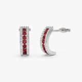 14k Ruby and Round Diamond Hoop Earrings 14K White Gold Ferkos Fine Jewelry