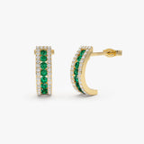14k Emerald and Round Diamond Hoop Earrings 14K Gold Ferkos Fine Jewelry