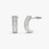 14K Baguette and Round Diamond Micro Pave Earrings 14K White Gold Ferkos Fine Jewelry