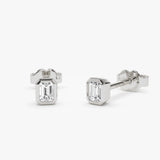 14k Emerald Cut Bezel Setting Stud Earrings 14K White Gold Ferkos Fine Jewelry